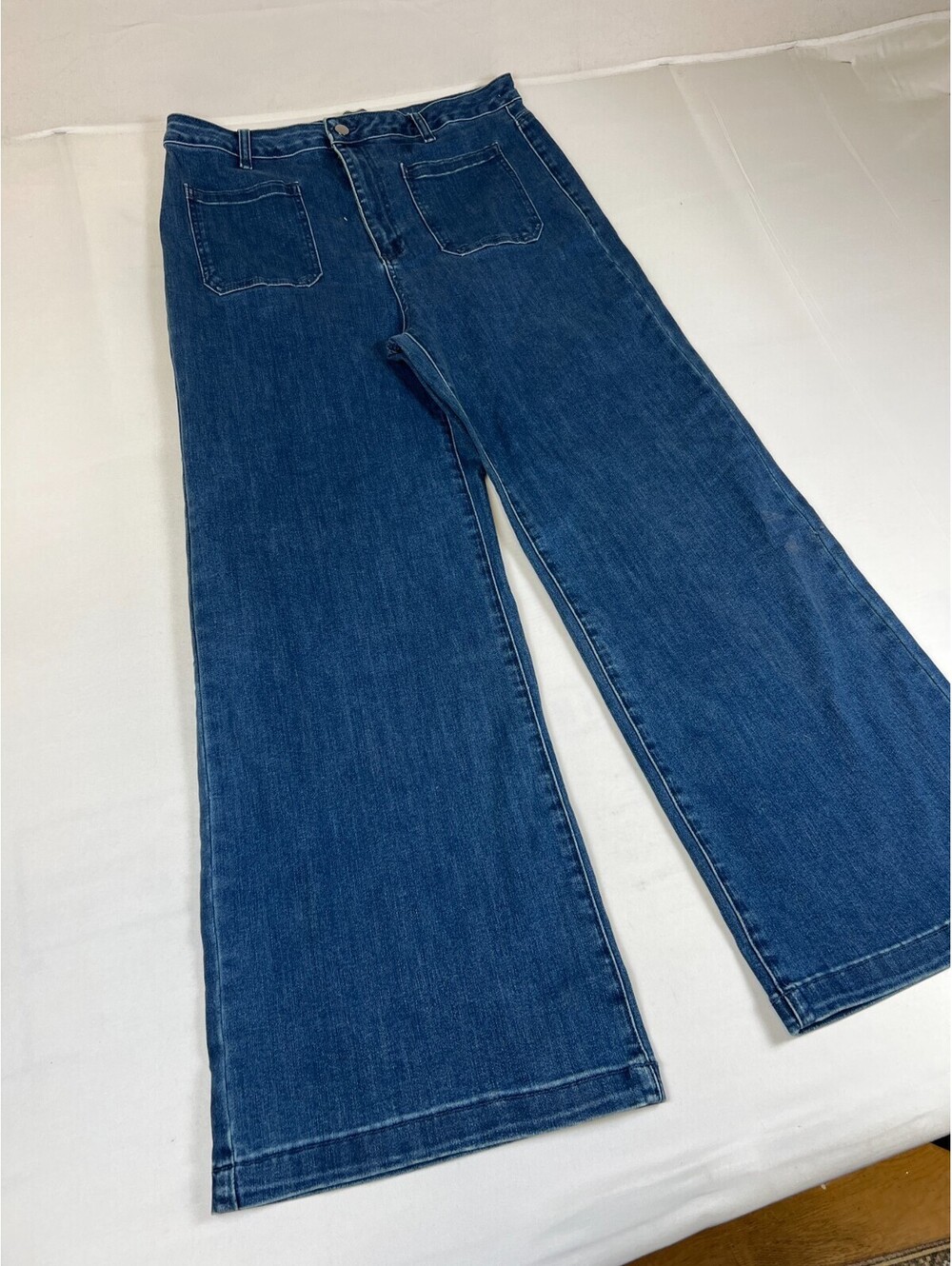 Guillaume Women's Plus 1X Blue Wide Leg Denim Jeans Stretch Mid Rise Pants - Picture 4 of 10